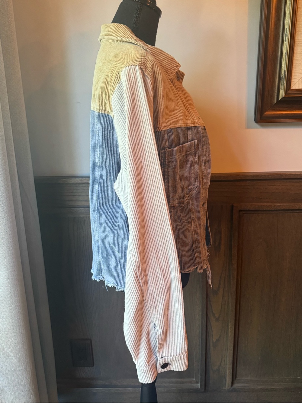 Oli & Hali Corduroy Colorblock Button-Front Jacket - Blue/Tan small - Picture 4 of 7